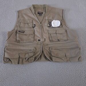 Guide Series Vest Men L Tan Multi-Pocket Utility Fishing Fly Patch Cargo Outdoor